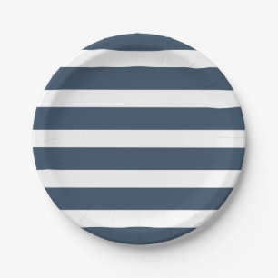 Modern Chic Navy Blue Strip Geburtstagsparty Pappteller