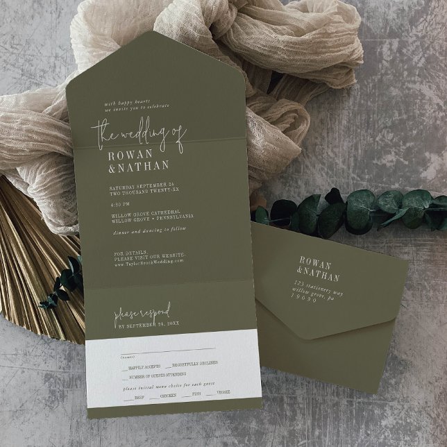 Modern Chic Olive Green Wedding All In One Einladung (Von Creator hochgeladen)