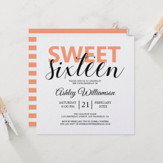 Modern Chic Orange White Stripes Sweet 16 Einladung