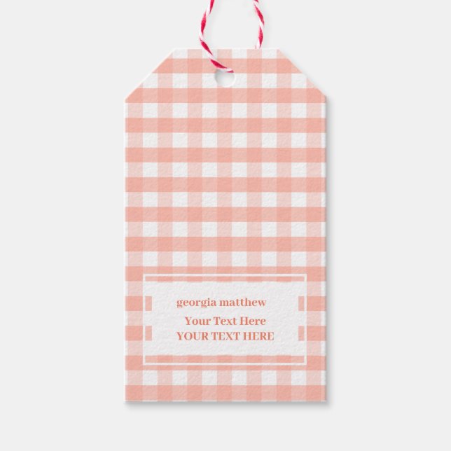 Modern Chic Pastel Orange Gingham Karierte Geschen Geschenkanhänger (Vorderseite)