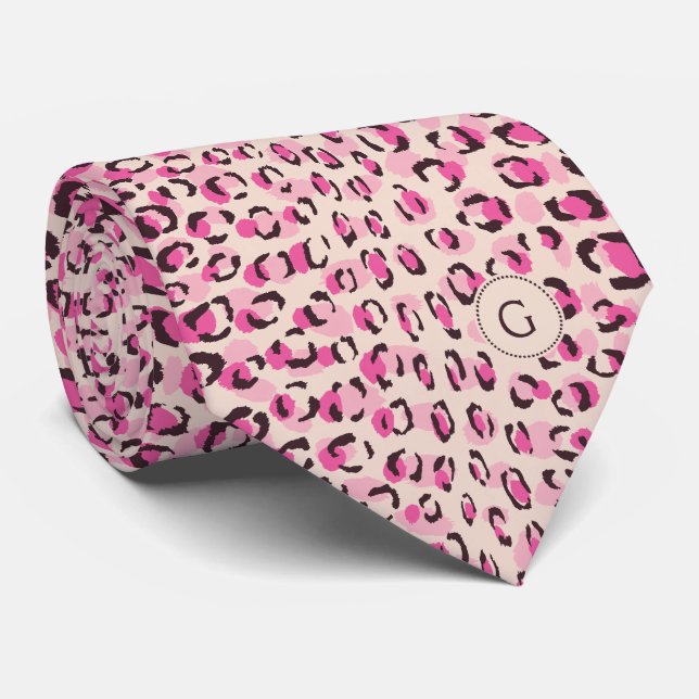 Modern chic pink cheetah print pattern monogramm krawatte (Gerollt)