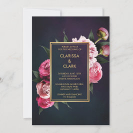 Modern Chic Pink Peony Romantic Gold Wedding Einladung