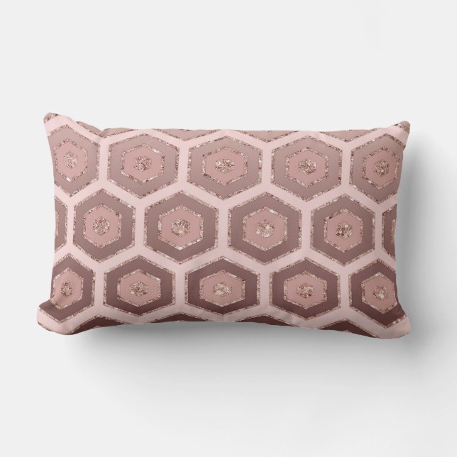 Modern Chic Pink Rose Gold Hexagon Geometrisch Kissen Für Draußen (Vorderseite)