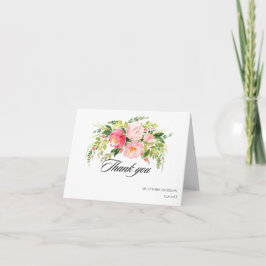 Modern Chic Pink Watercolor Floral Elegant Wedding Dankeskarte