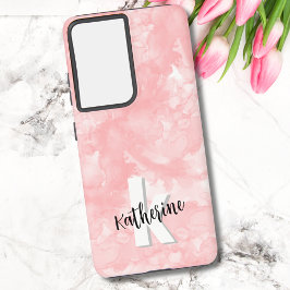 Modern Chic Pink Watercolor Initial Monogram Samsung Galaxy Hülle