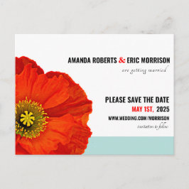 Modern Chic Red Poppy Minze Save the Date Aquamari Postkarte