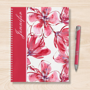 Modern Chic Red Tropical Floral Personalisiert Nam Notizbuch