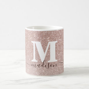 Modern Chic Rose Gold Pink Glitzer Monogram Script Kaffeetasse