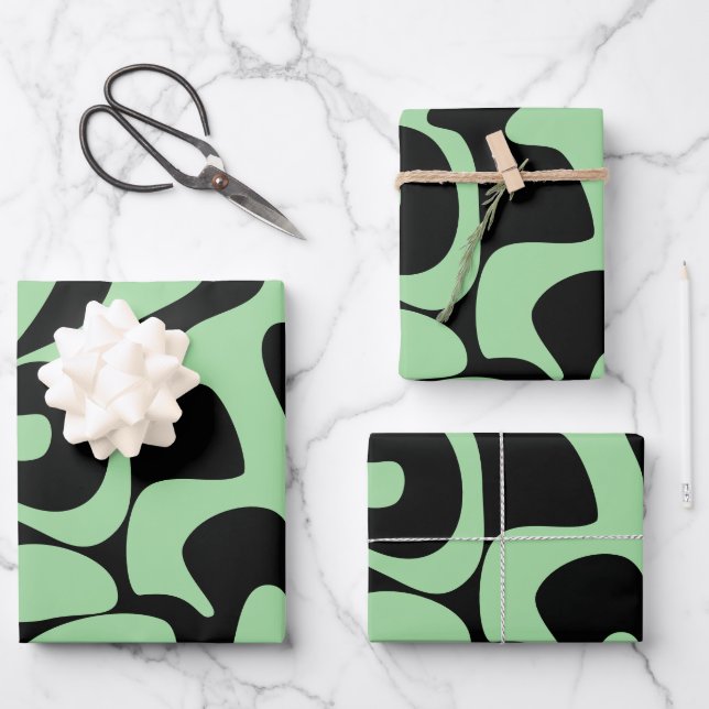 Modern Chic Sage Green Black Trendy Geschenkpapier Set (Vorderseite)