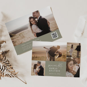 Modern Chic Sage Green Foto Collage Save The Date