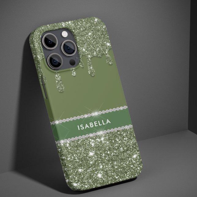 Modern Chic Sage Green Glitzer Sparkle Diamond Case-Mate iPhone Hülle (Von Creator hochgeladen)
