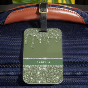 Modern Chic Sage Green Glitzer Sparkle Diamond Gepäckanhänger