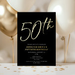 Modern Chic Script 50. Geburtstagsparty Folieneinladung<br><div class="desc">Diese moderne 50. Geburtstagsparty lädt mit einem schicken schwarzen Hintergrund, erhöhter Goldfolienskript und flacher weißer moderner Typografie ein. Das Skript sagt "50.". Alle Farben sind vollständig und einfach anpassbar. Sie können sogar ein Foto auf der Rückseite hinzufügen! Benutzen Sie einfach das "Design Tool" im Dropdown-Menü Personalisierung. Hochgezogene Folie ist in...</div>