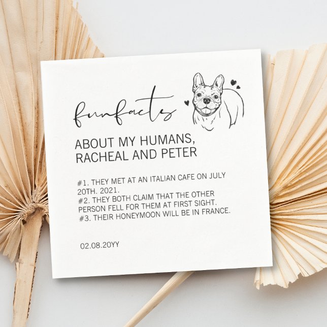 Modern Chic Script Bulldog Fun Facts Wedding Serviette (Von Creator hochgeladen)