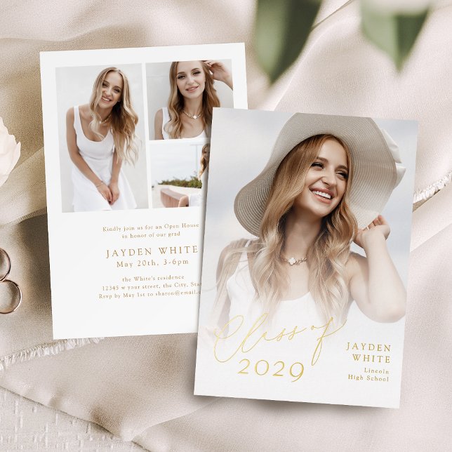Modern Chic Script Class of 2025 Photo Graduation Folieneinladung (Modern Chic Script Class of 2025 Photo Graduation Foil Invitation)