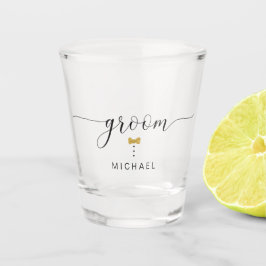 Modern Chic Script Groom Gold Bow Krawatte Script  Schnapsglas