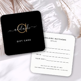 Modern Chic Simple Monogram Black Gold Gift Card