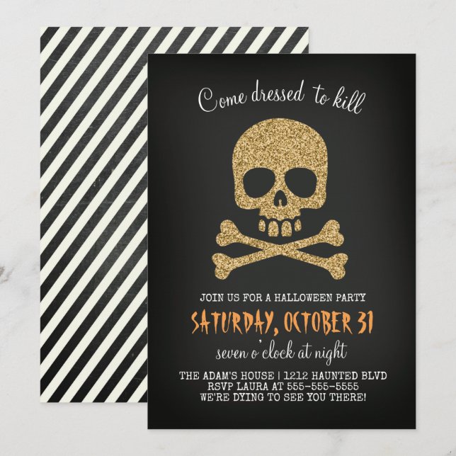 Modern Chic Skull Halloween-Party Einladung (Vorne/Hinten)