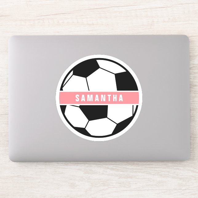 Modern Chic Soccer Ball Girly Pink Sports Monogram Aufkleber (Computer)