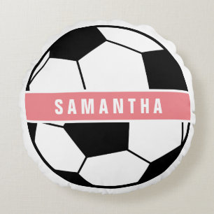 Modern Chic Soccer Ball Girly Pink Sports Monogram Rundes Kissen
