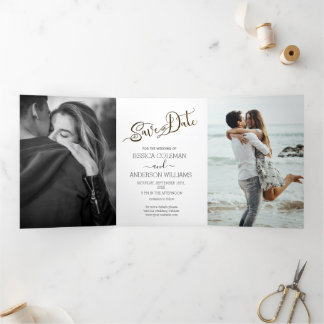 Modern Chic Statement Save the Date 3 Foto Dreifach Gefaltete Einladung
