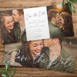 Modern Chic Statement Save the Date Fotokarte Dreifach Gefaltete Einladung<br><div class="desc">Dieses schicke Save the Date Design zeichnet sich durch ein großes Foto-Foto und einen Script-Gruß aus, der die gesamte Außenseite dieser dreifachen Karte umspannt. Der Gruß auf der Vorderseite sagt einfach "Save the Date". Wenn Sie die Karte vollständig öffnen, sehen Sie ein Foto auf der links, ein Foto auf der...</div>