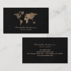 Modern Chic Travel Agent World Map Gold Glitzer Visitenkarte