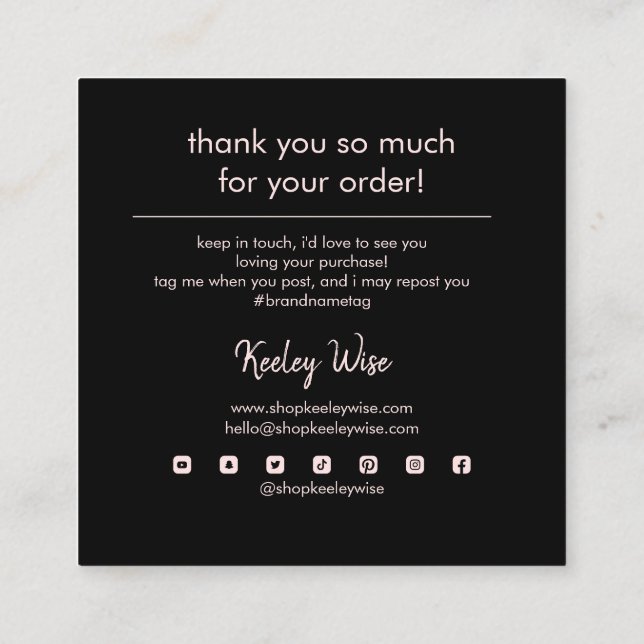 Modern Chic Vielen Dank für Ihr Business Blush Pin Quadratische Visitenkarte (Rückseite)