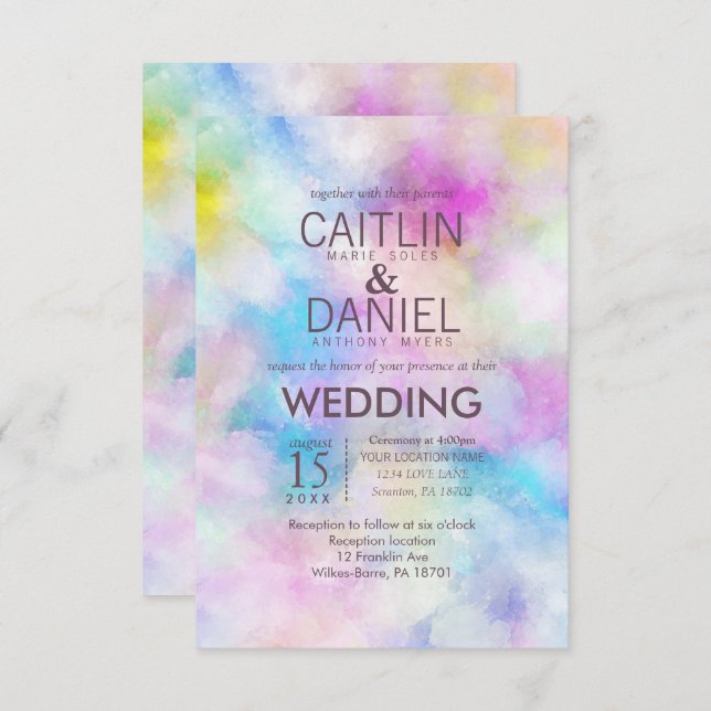 Modern Chic Watercolor Einladung zur Hochzeit (Vorne/Hinten)