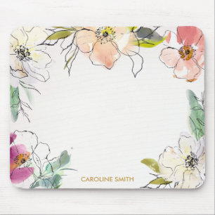 Modern Chic Watercolor Floral Flower Mousepad
