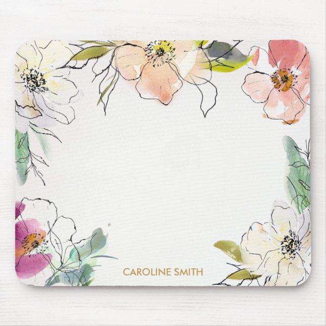 Modern Chic Watercolor Floral Flower Mousepad (Vorne)