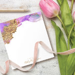 Modern, chic watercolor gold pink purple splatter notizblock<br><div class="desc">Falsch gold handwritten typography and rich, gold, purple, pink, and turquoise watercolor ink swirls and splatters overlay a white background on this chic, elegant, modern custom name notepad. Makes a fun and stylish statement every time you jot down a note during your workday. Makes a thoughtful, customized gift for a...</div>