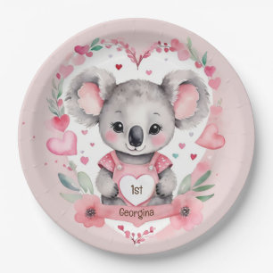 Modern Chic Watercolor Koala Pink Geburtstagsparty Pappteller