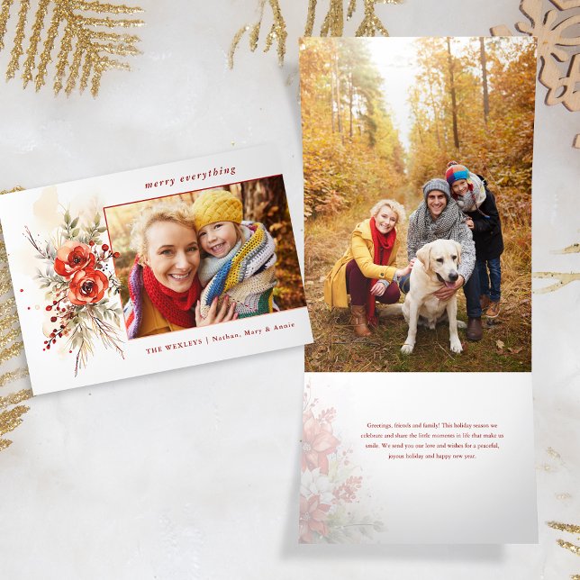 Modern Chic Watercolor Weihnachten Botanisches Fot Dreifach Gefaltete Urlaubskarte (Von Creator hochgeladen)