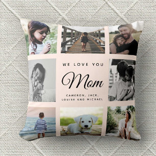 Modern Chic WE LOVE YOU Mom Family Photo Collage Kissen