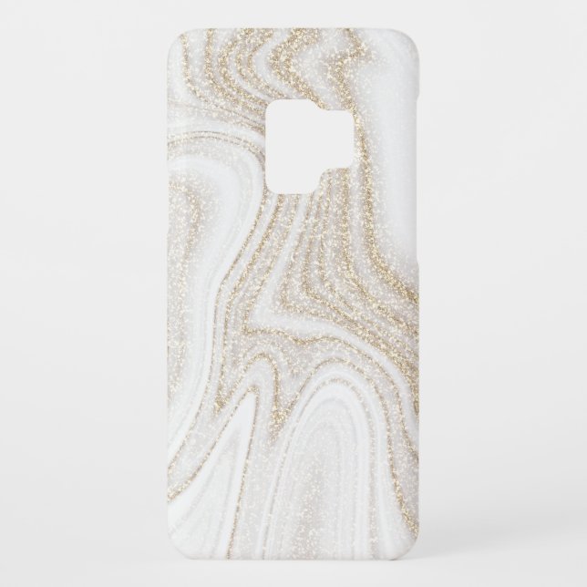 Modern chic white marble gold glitter Case-Mate samsung galaxy hülle (Rückseite)