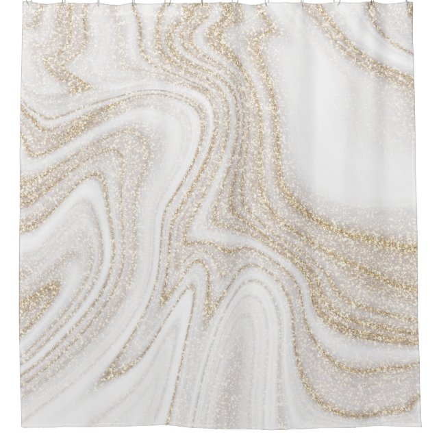 Modern chic white marble gold glitter duschvorhang (Vorderseite)