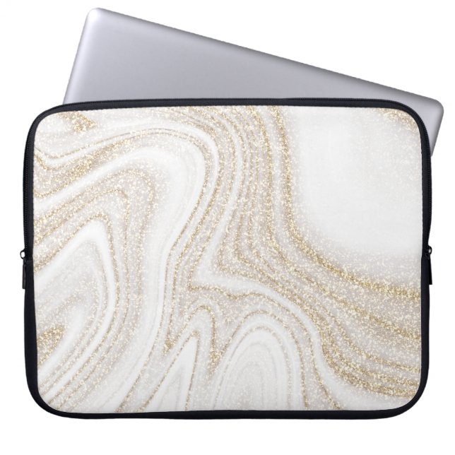 Modern chic white marble gold glitter laptopschutzhülle (Vorderseite)