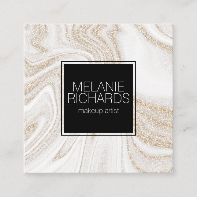 Modern chic white marble gold glitter quadratische visitenkarte (Vorderseite)