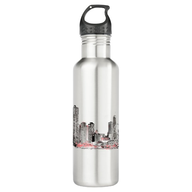 Modern Chicago Skyline Edelstahlflasche (Vorderseite)