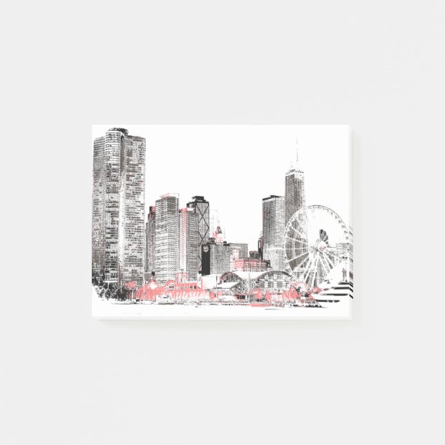 Modern Chicago Skyline Post-it Klebezettel (Vorderseite)