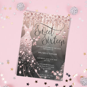 Modern Chick Rose Gold Glitzer Sweet 16 Einladung