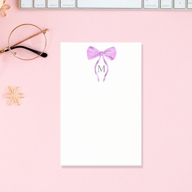 Modern Chick Watercolor Bow Monogram Post-it Klebezettel (purple watercolor bow)