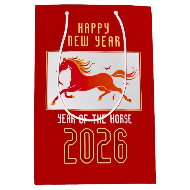 Modern Chinese Fire Horse New Year 2026  Mittlere Geschenktüte (Vorderseite)