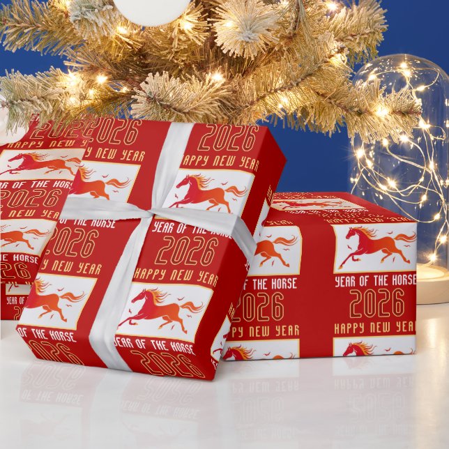 Modern Chinese Horse New Year 2026  Geschenkpapier (Feiertage)