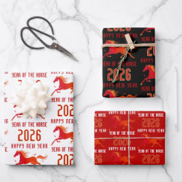 Modern Chinese Horse New Year 2026 Geschenkpapier Set