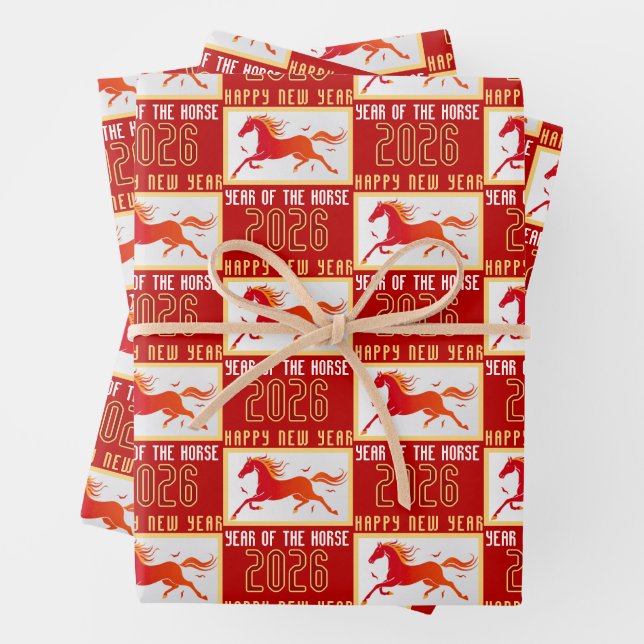 Modern Chinese Horse New Year 2026  Geschenkpapier Set (Beispiel)