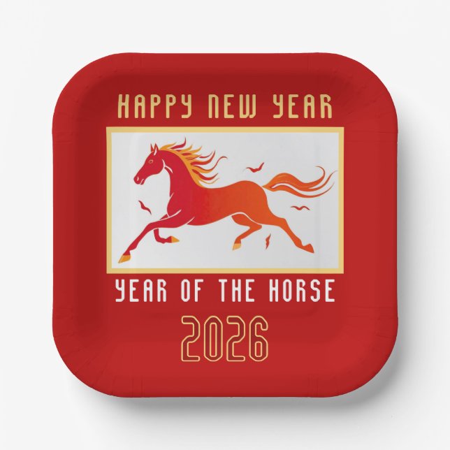 Modern Chinese Horse New Year 2026  Pappteller (Vorderseite)