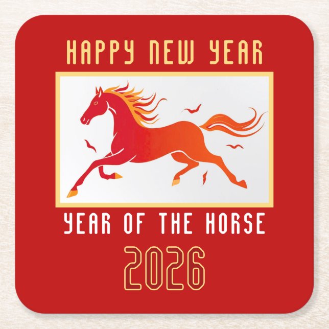 Modern Chinese Horse New Year 2026  Rechteckiger Pappuntersetzer (Vorderseite)