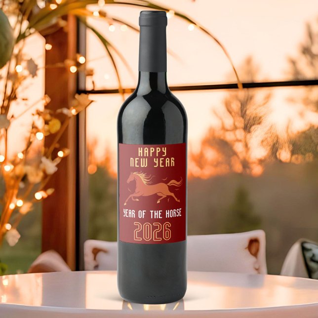 Modern Chinese Horse New Year 2026  Weinetikett (Von Creator hochgeladen)